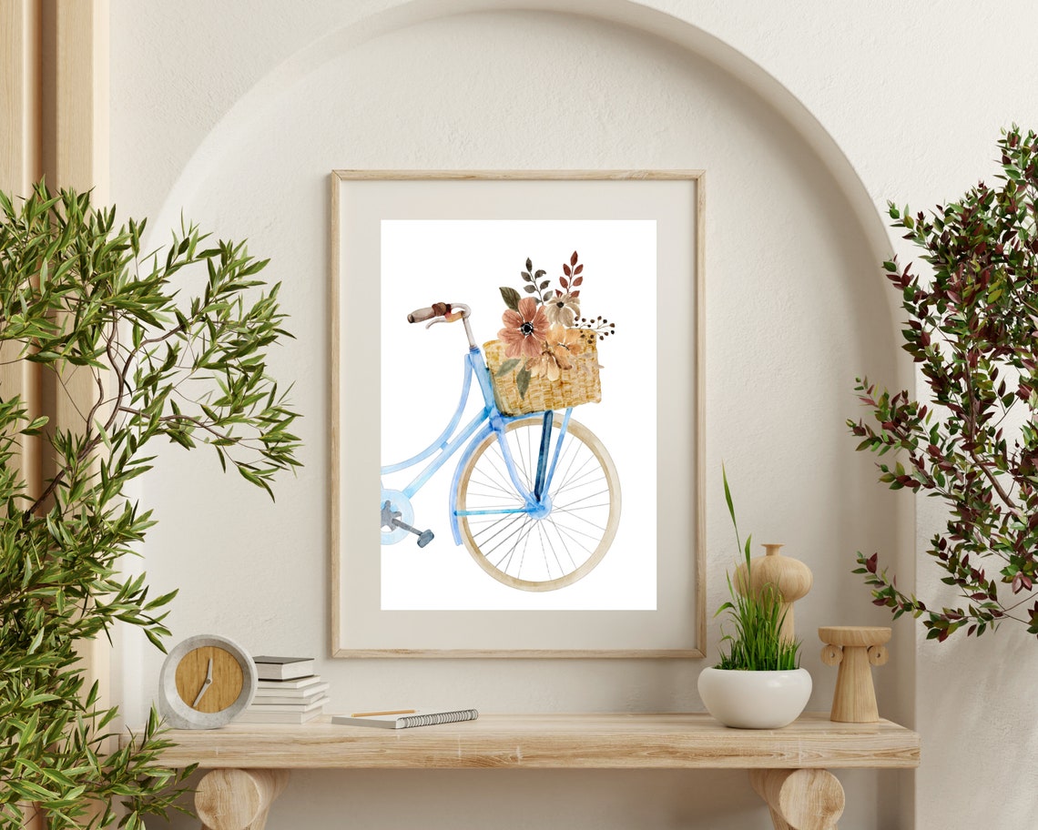 Watercolor Bicycle With Flowers, Botanical Art Print - Image 3
