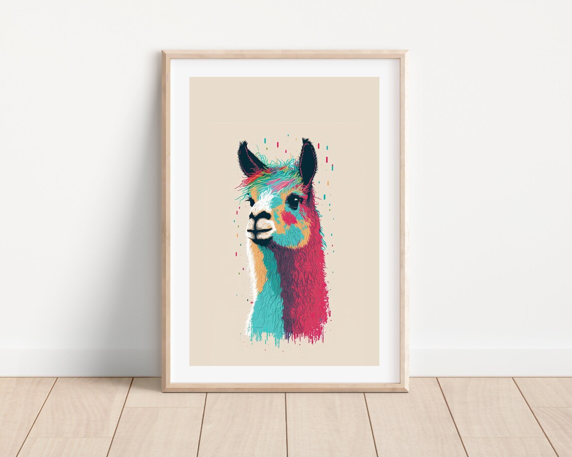 Colorful Pop Art Llama Portrait Vibrant Modern Animal Wall Art