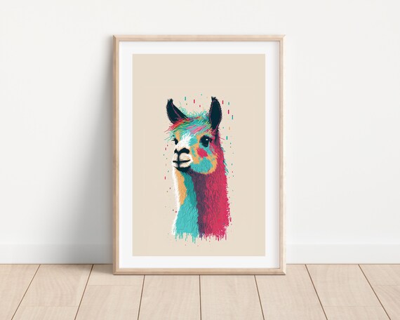 Colorful Pop Art Llama Portrait Vibrant Modern Animal Wall Art