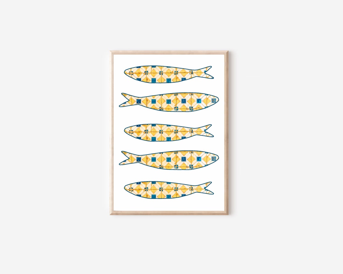Yellow Portugal Sardine Tile Art Print, Boho Lisbon - Image 4