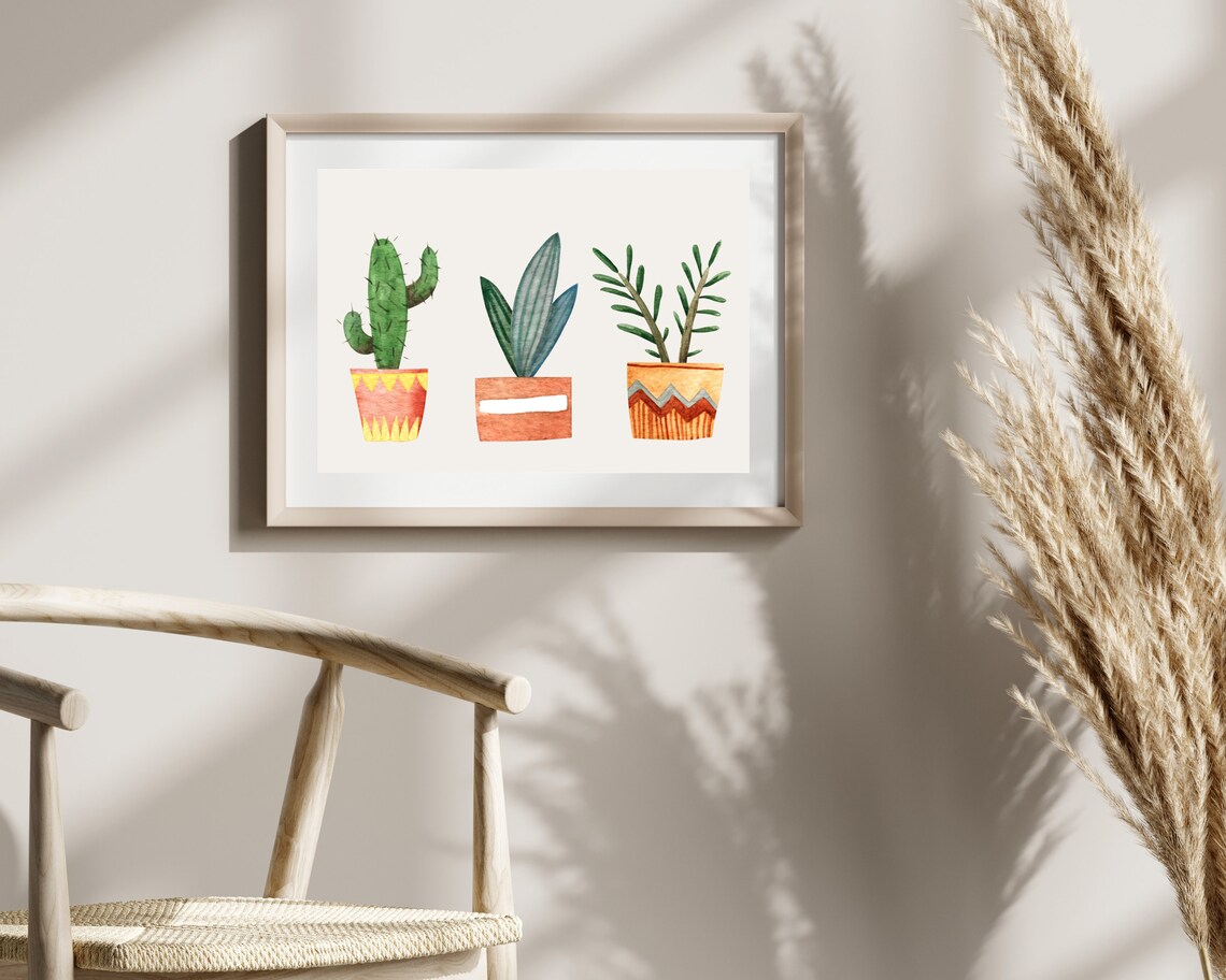 Boho Cactus Watercolor Poster Print, Botanical - Image 2