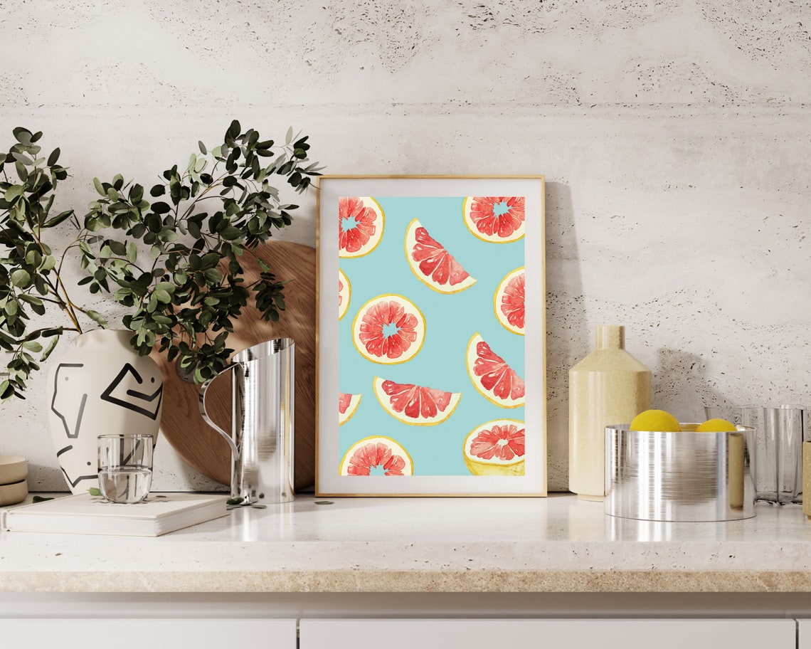 Grapefruit Print Citrus Print Watercolor Grapefruit Art Kitchen Print Watercolor Fruit Art Modern Fruit Print Citrus Kitchen Art - Image 3