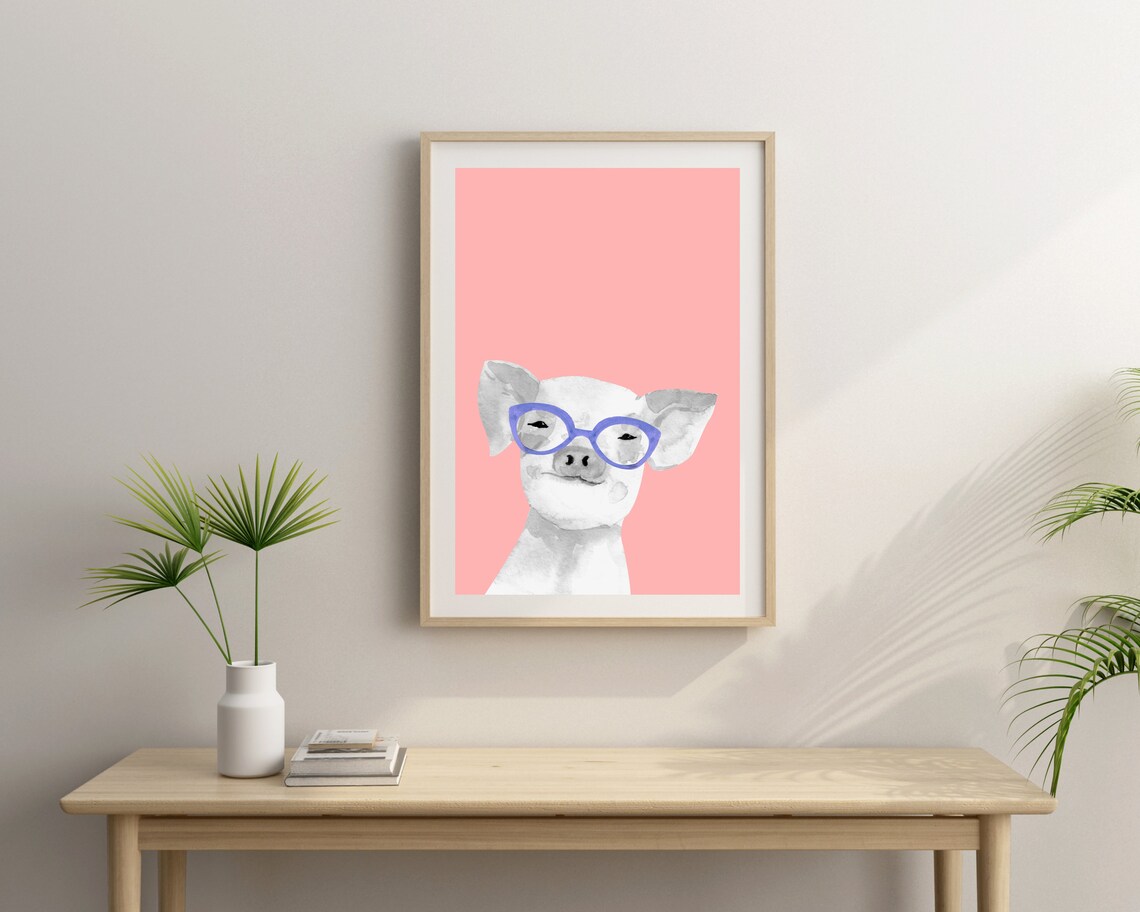 Pig With Glasses Funny Farm Animal Nursery Art Print - Image 3