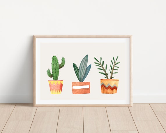 Boho Cactus Watercolor Poster Print, Botanical