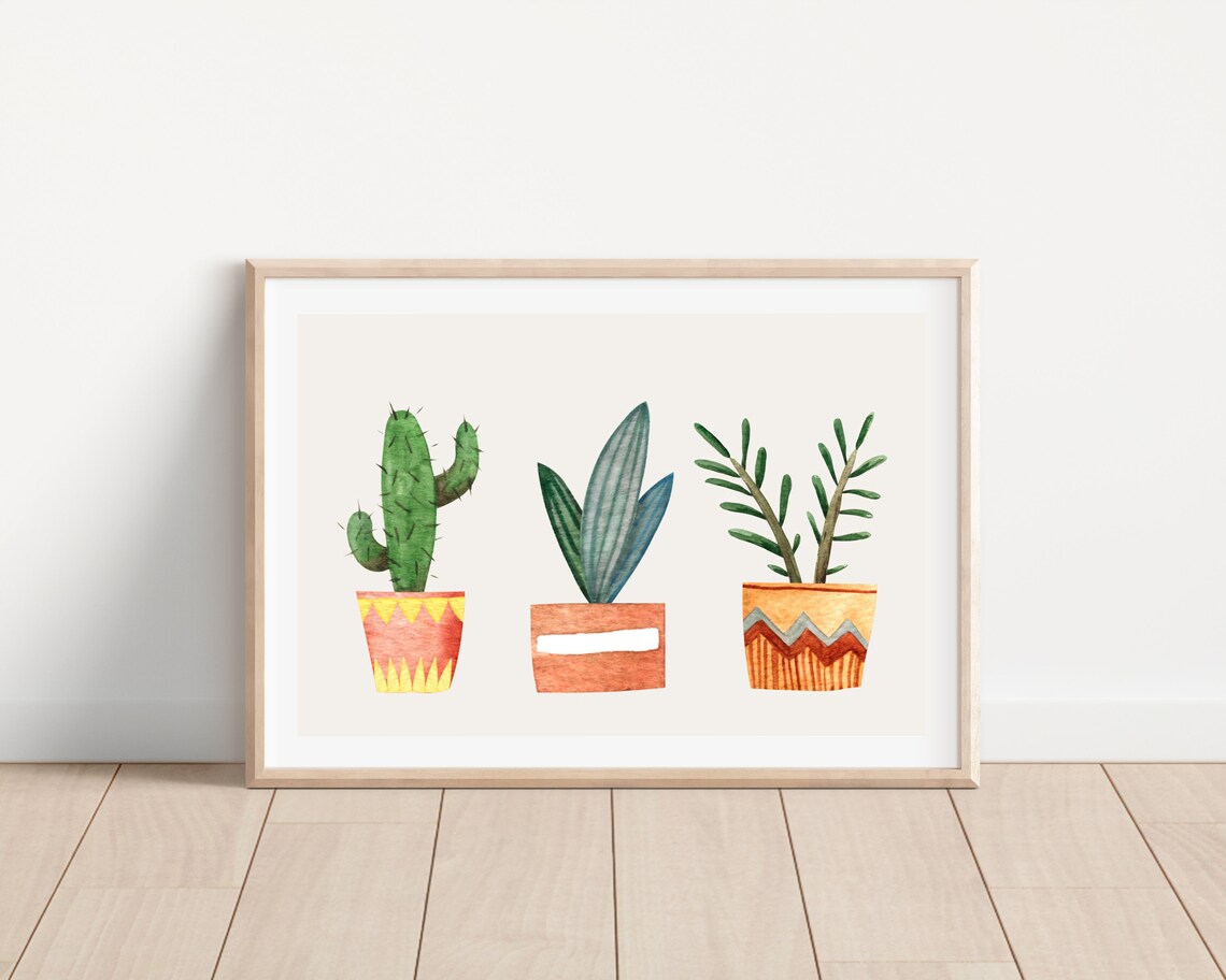 Boho Cactus Watercolor Poster Print, Botanical