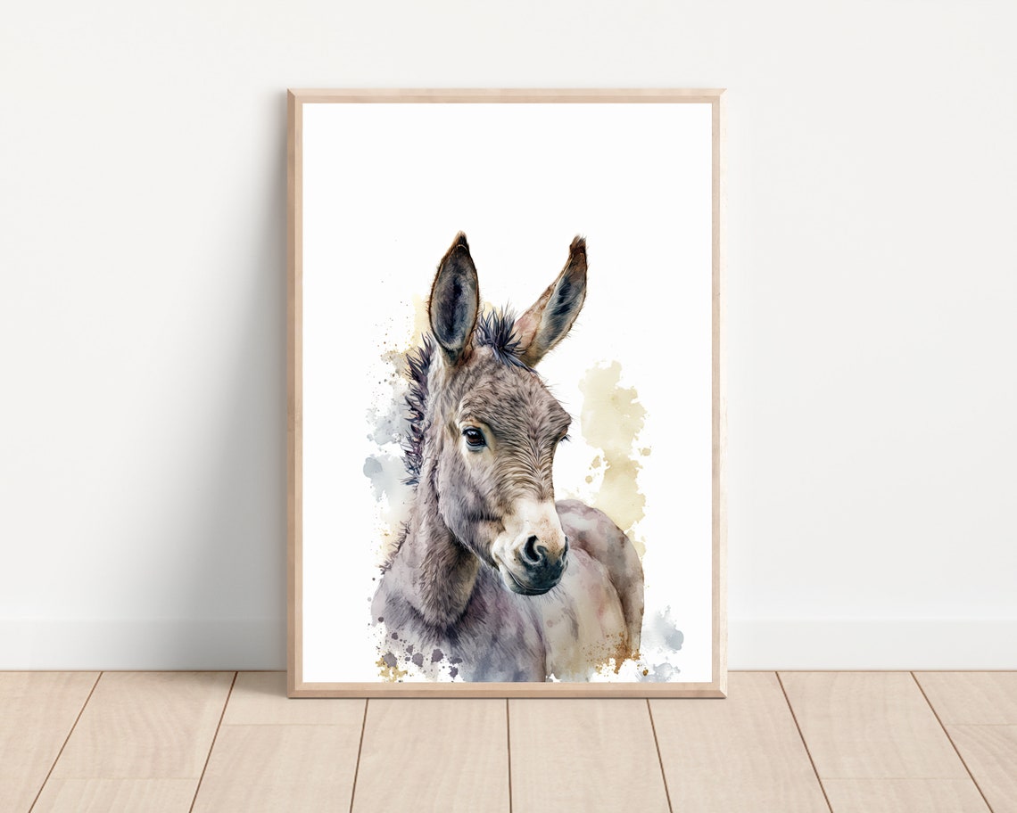 Watercolor Donkey Print Donkey Watercolor Wall Art Original Donkey Painting Watercolor Donkey Art Cute Donkey Wall Art Farm Animal Print