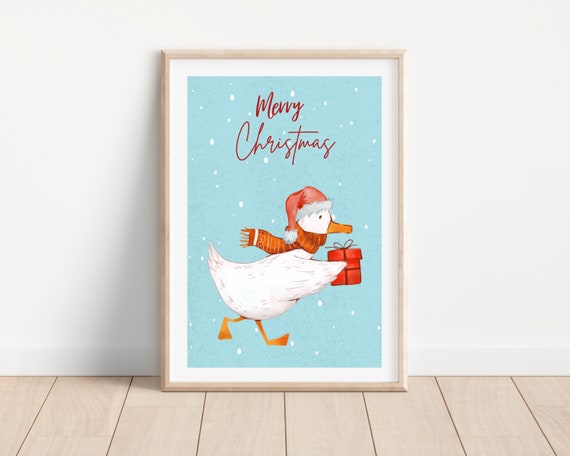 Christmas Goose Nursery Kids Room Wall Art Print