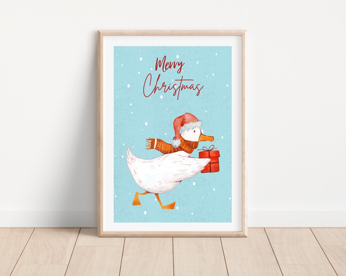 Christmas Goose Nursery Kids Room Wall Art Print
