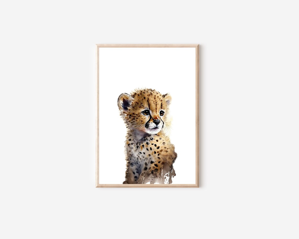 Watercolor Baby Cheetah Cub Portrait Nursery Safari Animal Poster - Image 4