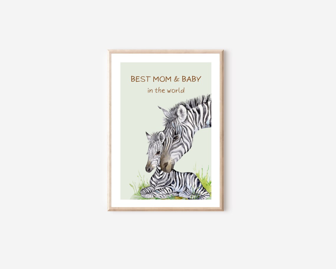 Best Mom And Baby Zebra Safari Watercolor Nursery Quote Decor Poster - Image 4