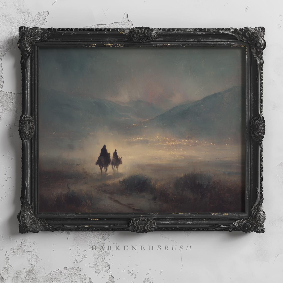 Two Travelers At Dawn Bethlehem Hills Christian Biblical Art Poster