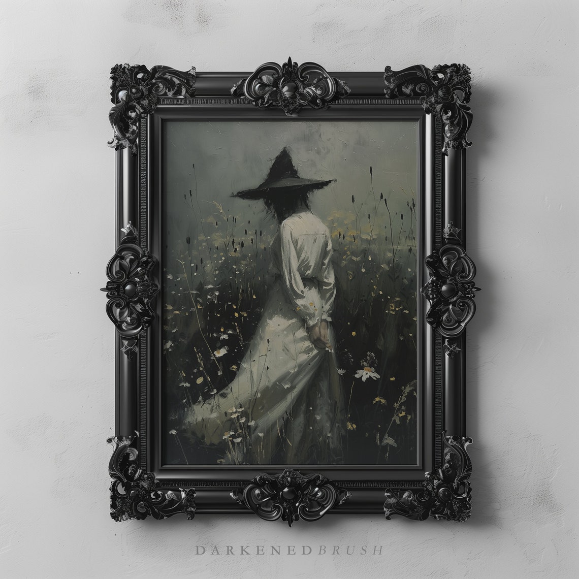 Witchy Woman In Field Painting Dark Gothic Art Witch Wall Academia Print Oil Dcor