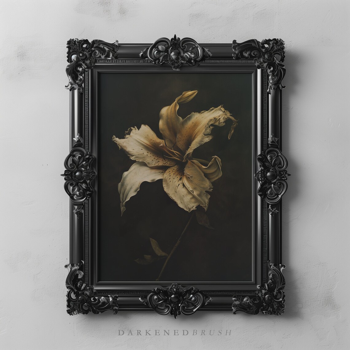 Dark Floral Lily Flower Botanical Oil Painting Art Print