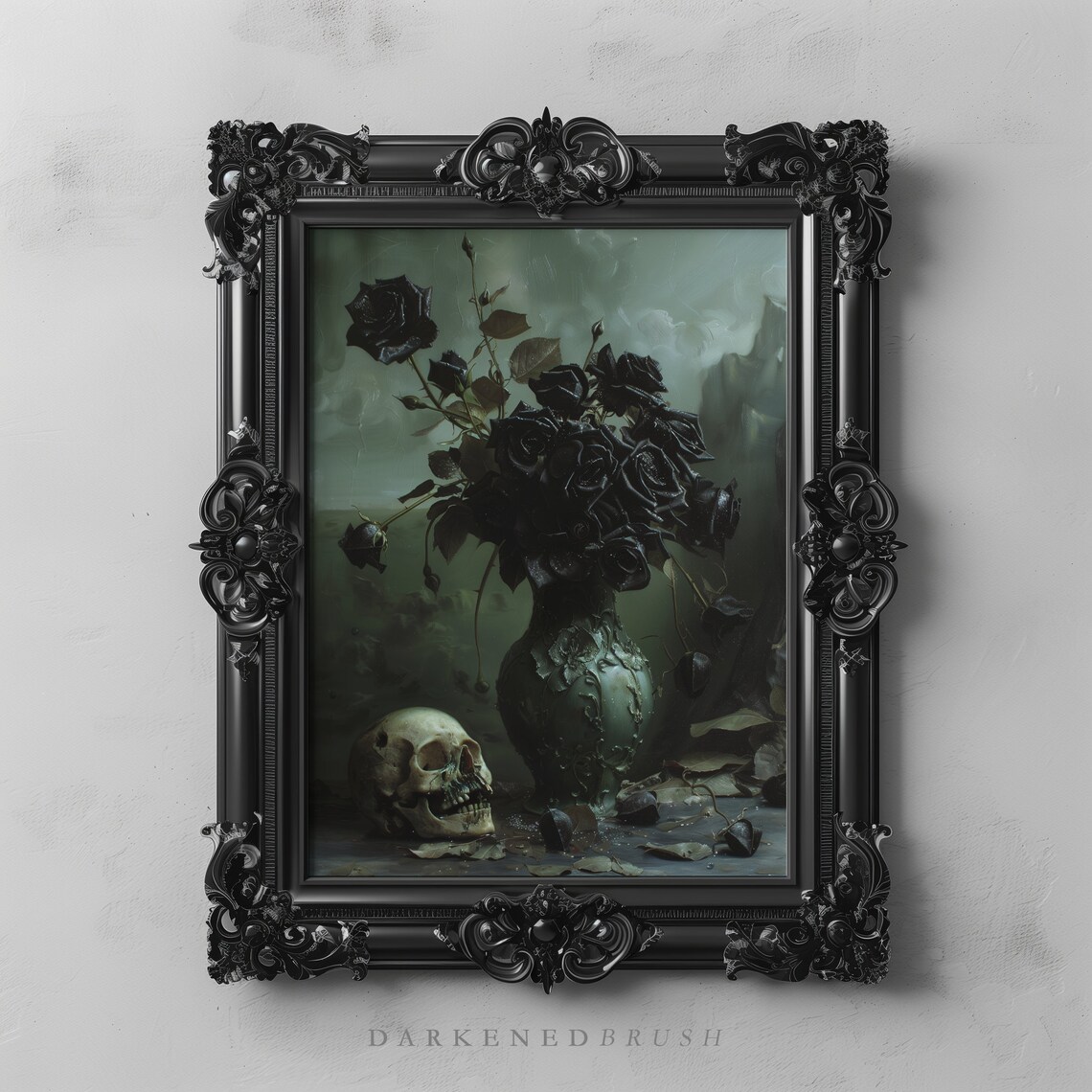 Black Roses In Vase With Skull Dark Academia Memento Mori Poster
