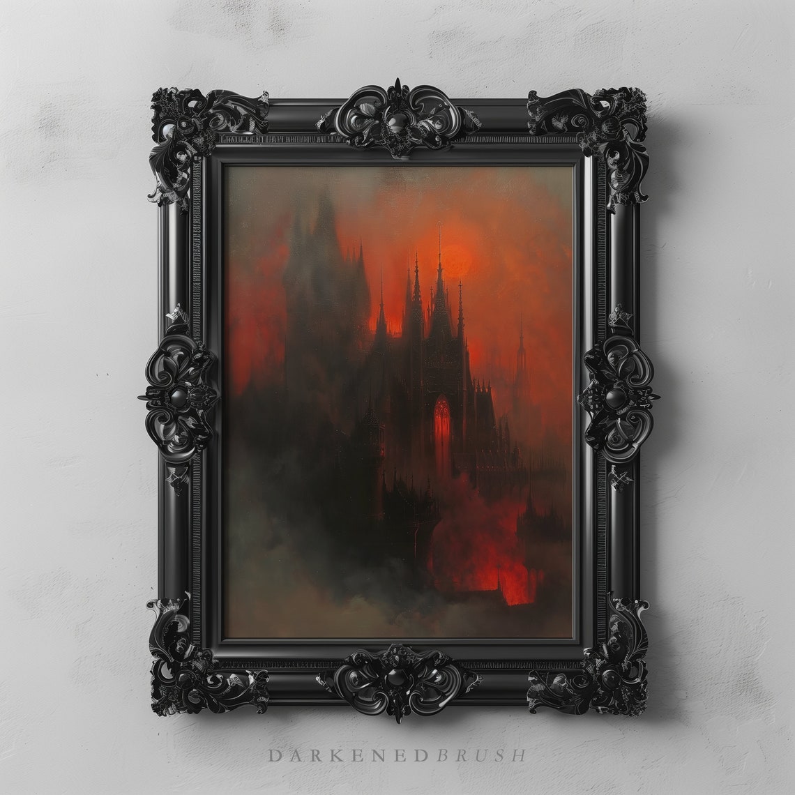 Blood Moon Dracula Dark Gothic Castle Art Print Moody Wall Academia Goth Oil Painting