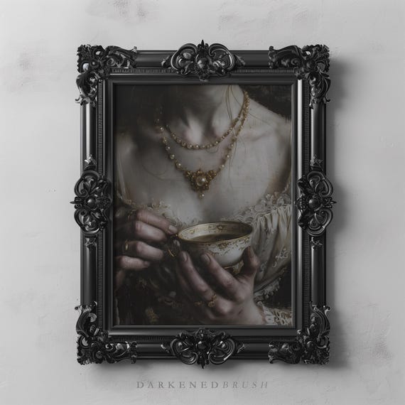 Victorian Woman With Tea, Dark Academia Art Print