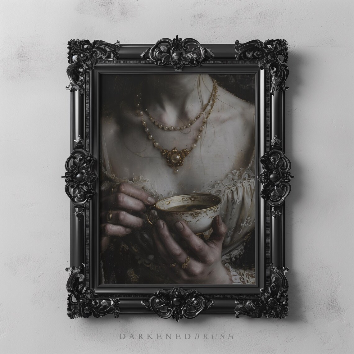 Victorian Woman With Tea, Dark Academia Art Print