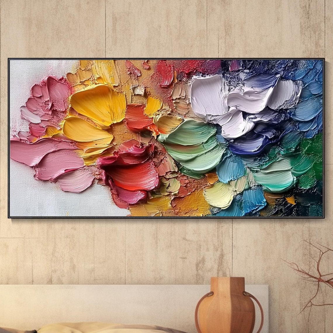Rainbow Impasto Flower Petals Close Up Colorful Texture Art Print