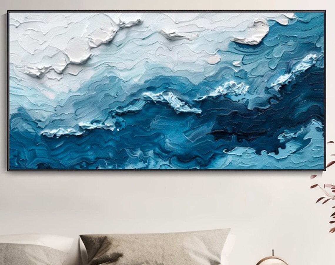 Deep Blue Ocean Waves Thick Texture Dynamic Abstract Seascape Poster