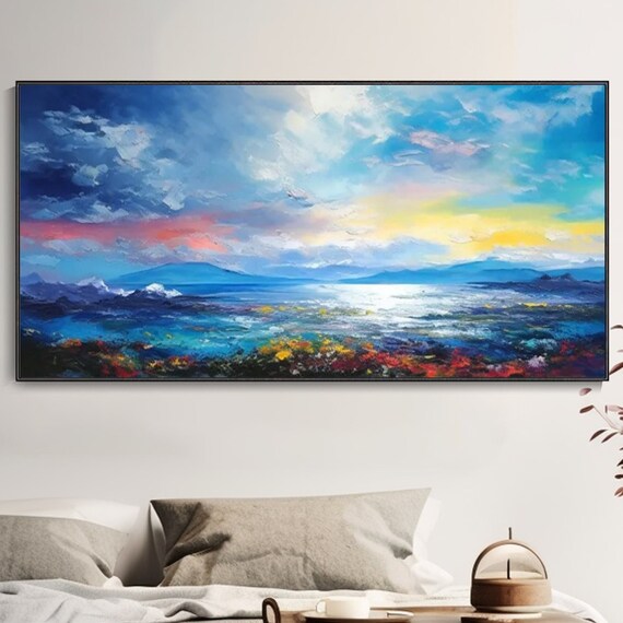 Coastal Sunrise Dramatic Cloudy Sky Mountains Ocean Landscape Art Poster