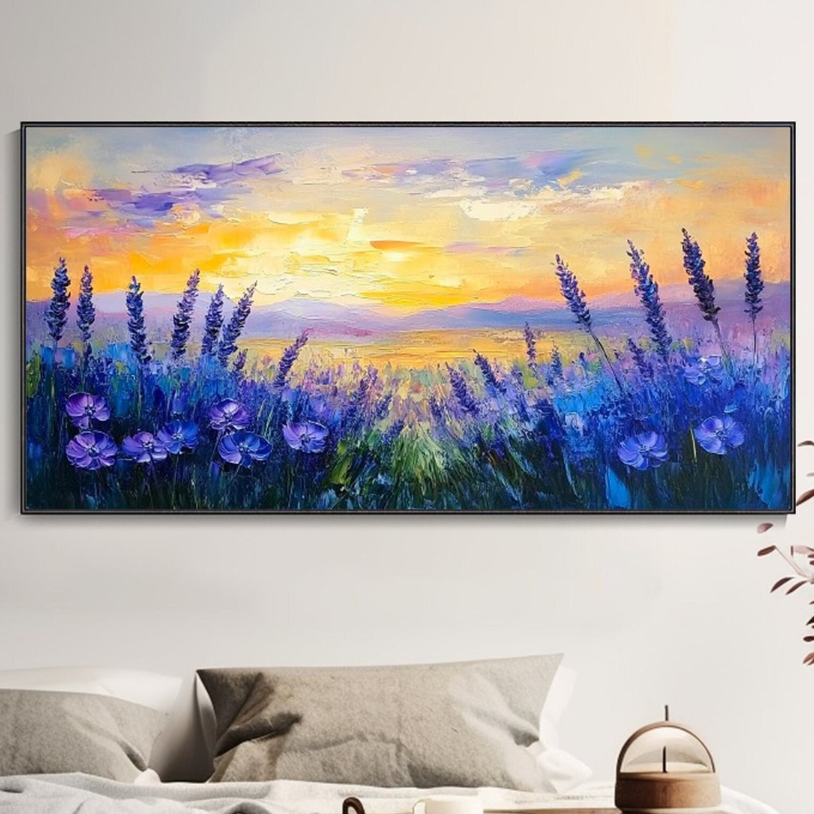 Romantic Lavender Field At Sunset Purple Blooms Landscape Art Poster