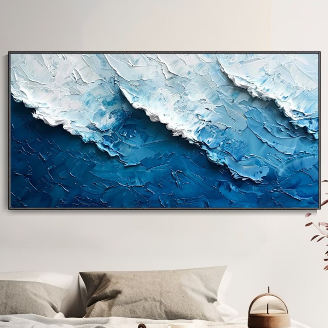 Deep Blue Ocean Waves Textured Minimalist Impasto Art Poster