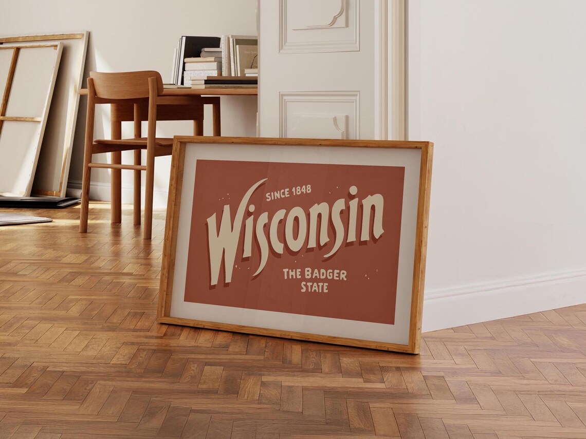 Retro Wisconsin Poster, Badger State Travel Art - Image 4