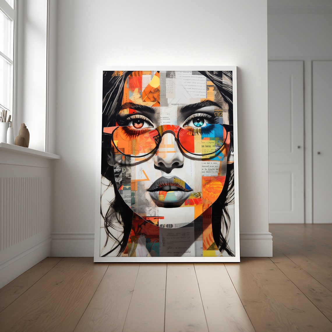 Collage Portrait Woman with Glasses and Colorful Paper Art Poster - Image 6