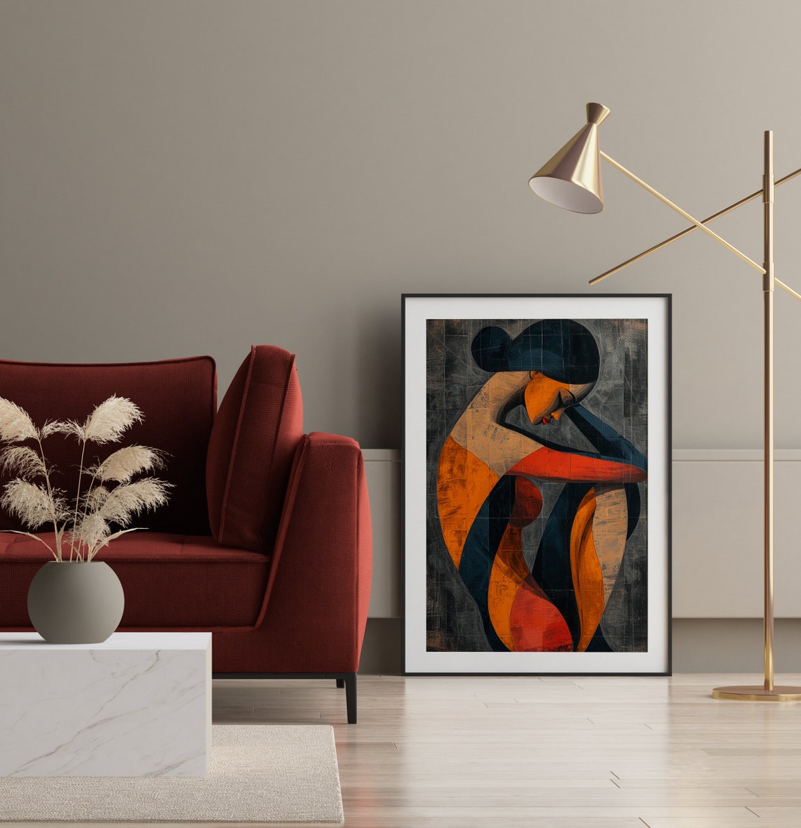 Pensive Seated Woman in Cubist Color Blocks Modern Art Poster - Image 4