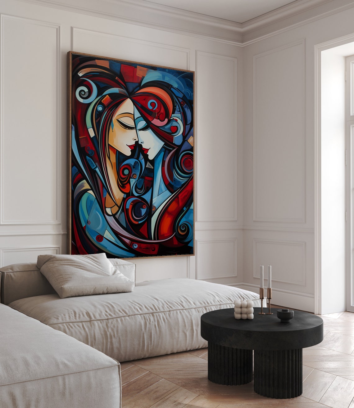 Abstract Lovers Faces Intertwined in Red and Blue Swirls Poster - Image 6