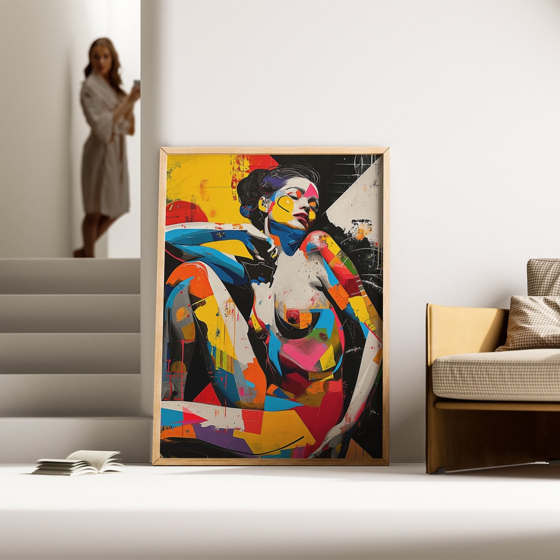 Abstract Nude Painting Art Modern Wall Decor Mondrian Style Art Print Instant Wall Art - Image 5