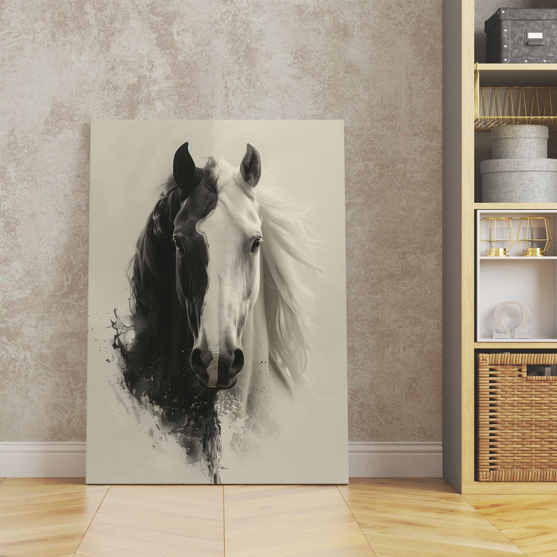 Black and White Split Horse Portrait Dramatic Equine Art Poster - Image 5