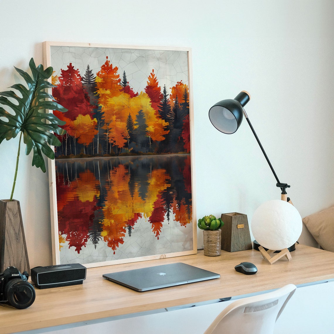 Autumn Forest Reflected in Still Lake Mosaic Landscape Poster - Image 4