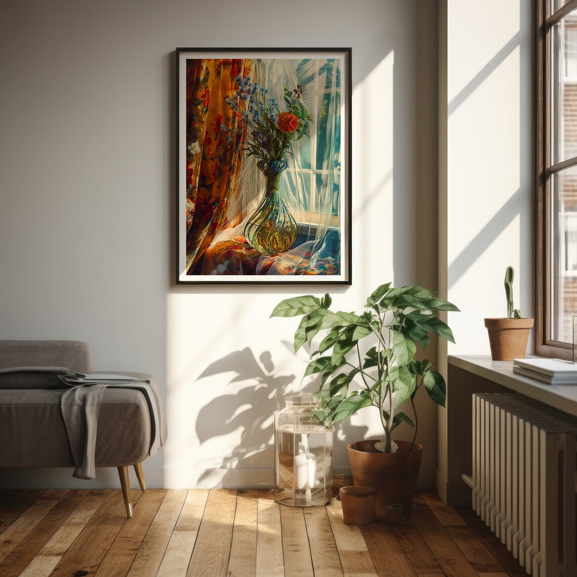 Wildflower Vase by a Sunlit Window Nostalgic Floral Art Poster - Image 5