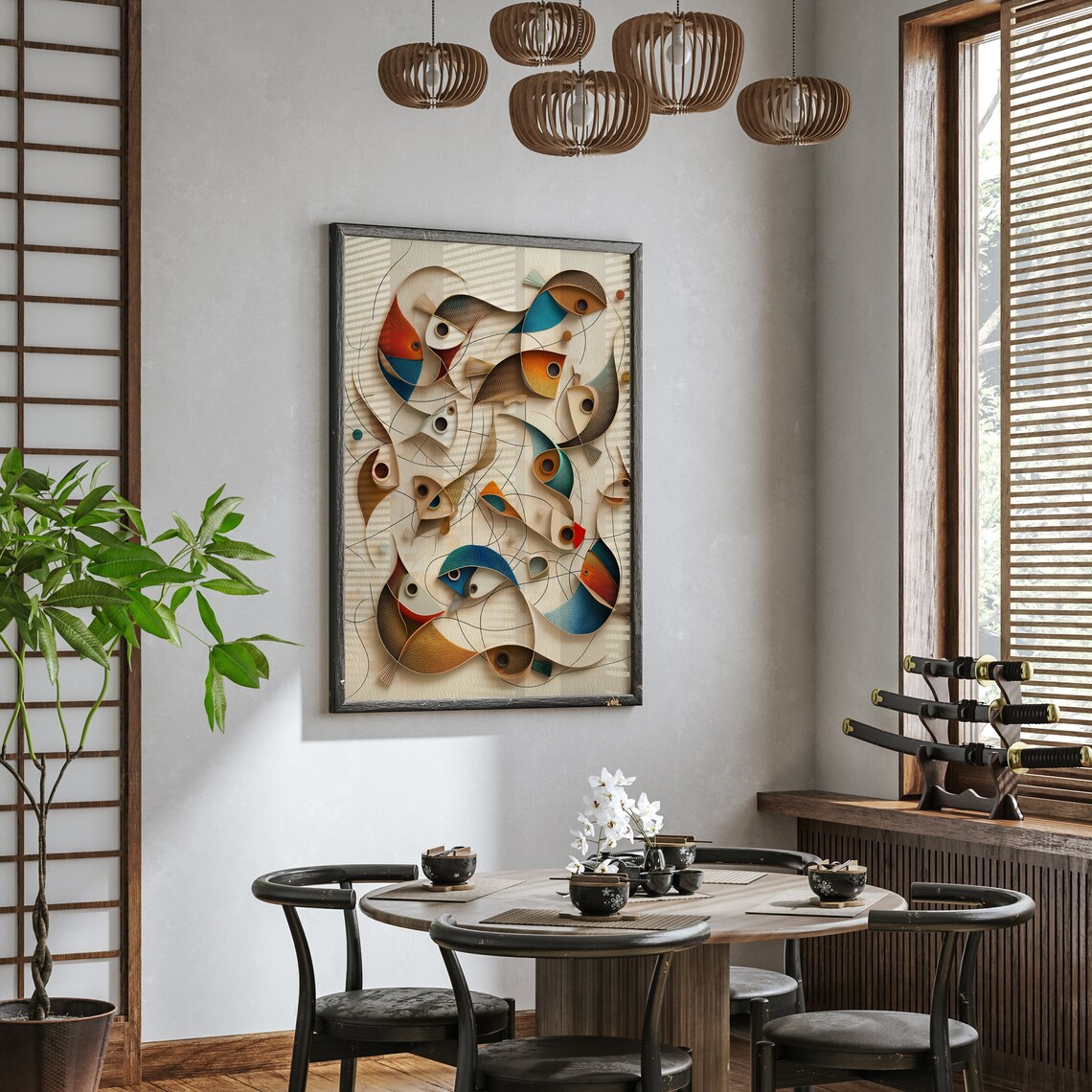 School of Abstract Fish in Paper Quilling Style Ocean Poster - Image 2
