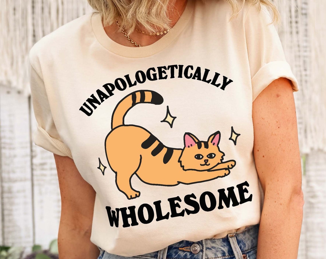 Unapologetically Wholesome Funny Orange Cat Meme Graphic T Shirt