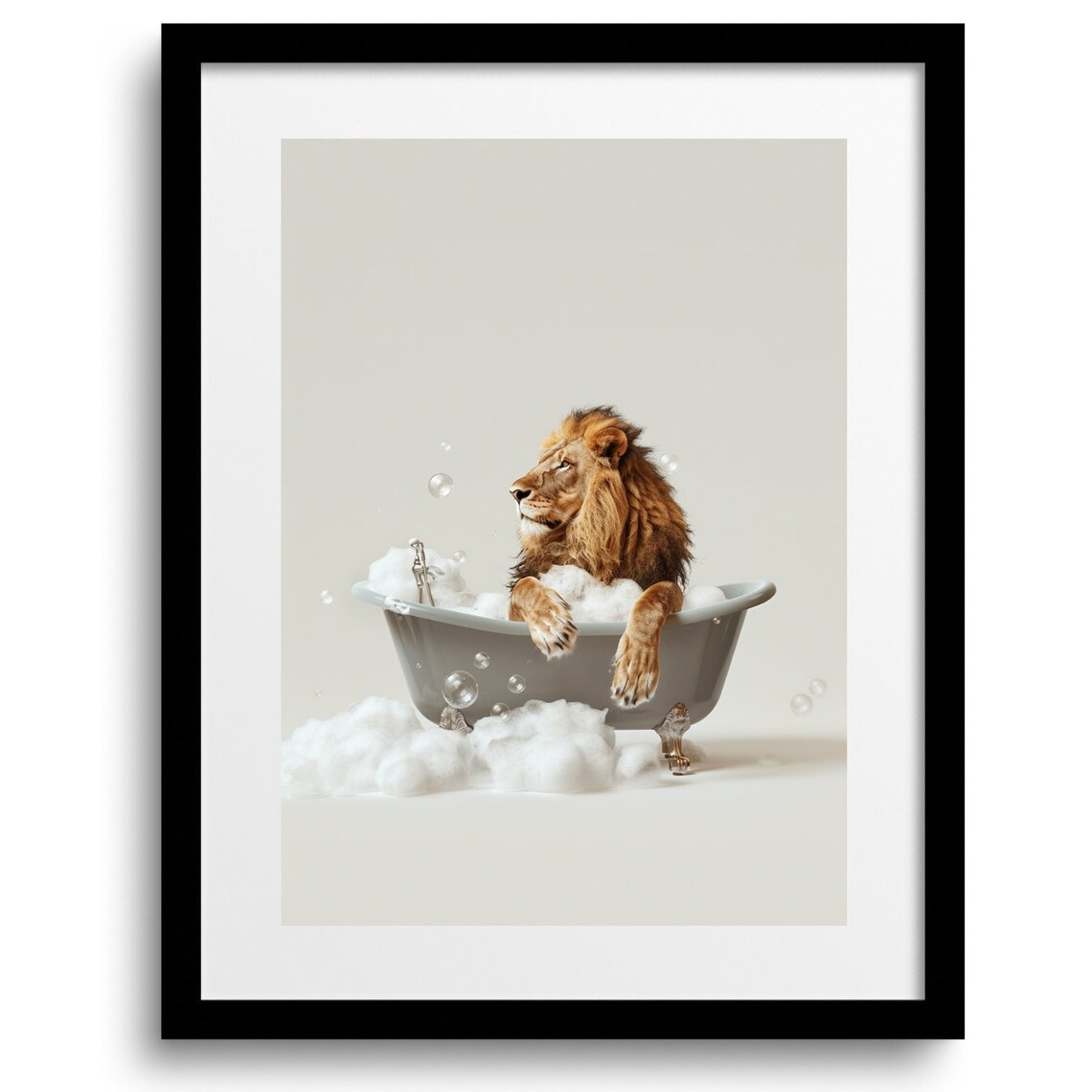 Lion In Bathtub Art Print Funny Bathroom Animal Poster