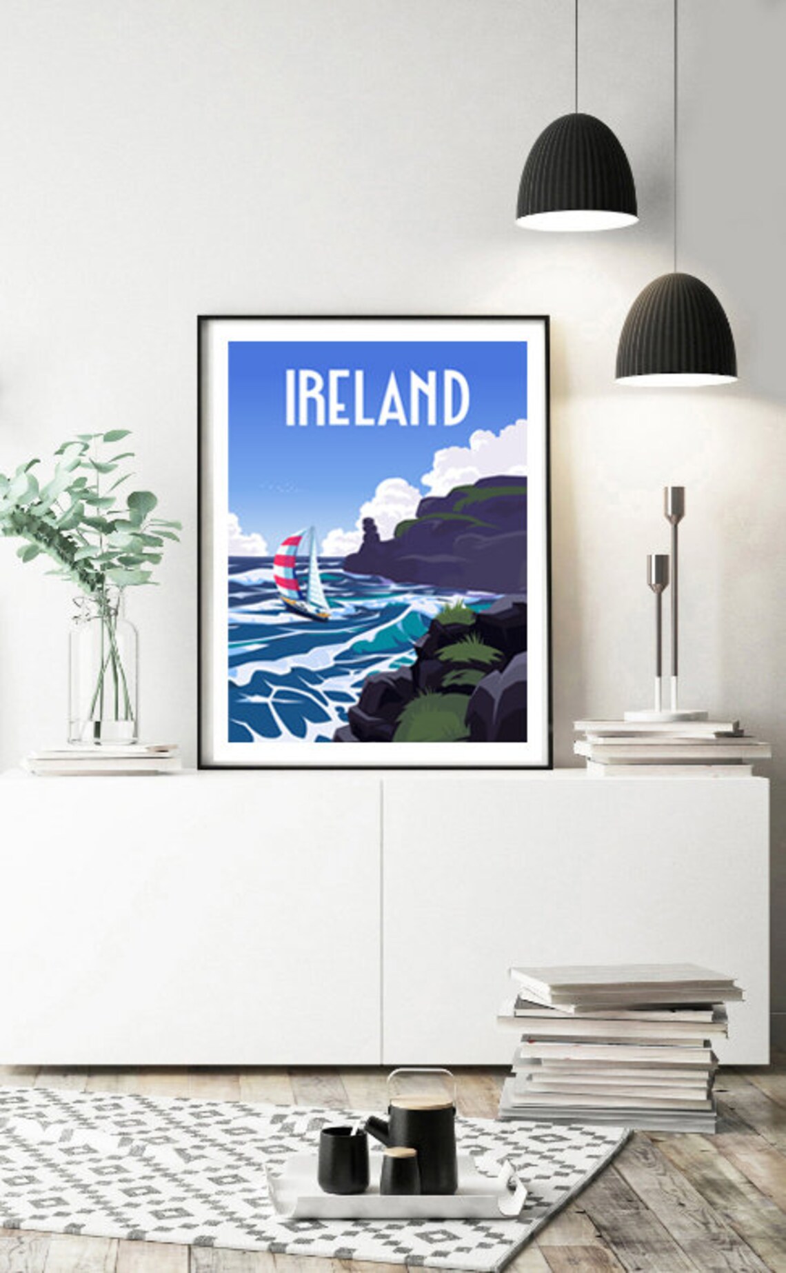 Ireland Sailboat Atlantic Coast Sea Cliffs Vintage Travel Poster - Image 3