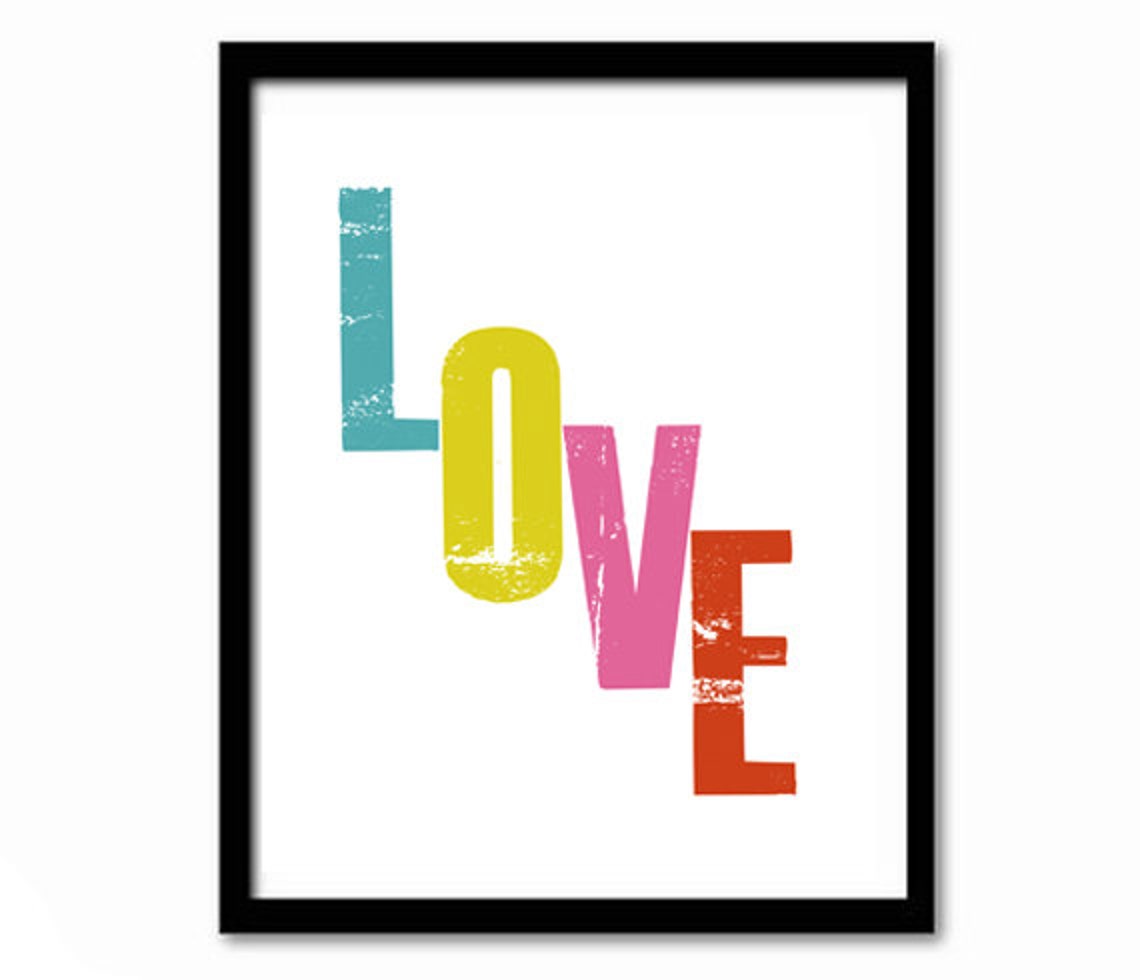 Love Colorful Block Letters Pop Art Typography Nursery Poster