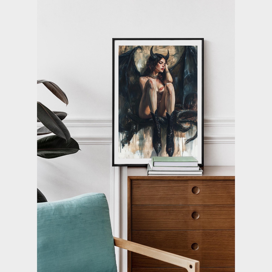 Lilith Nude Goddess Fantasy Art Print, Horned - Image 3