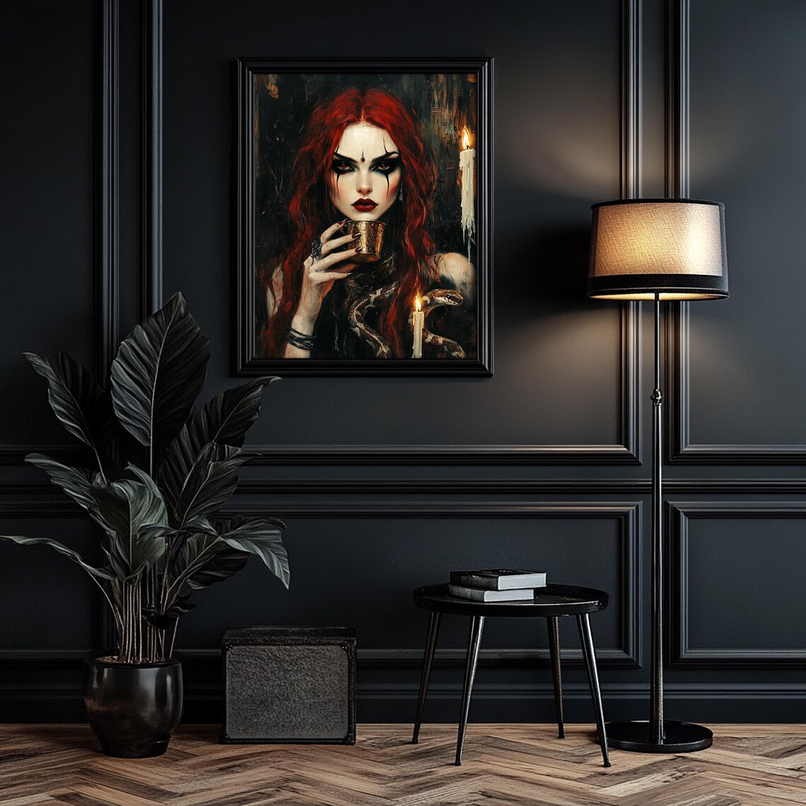 Redhead Witch Cup Snake Gothic Fantasy Art Print - Image 3
