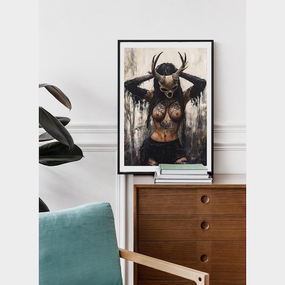 Norse Witch Art Print, Creepy Occult Goth Woman