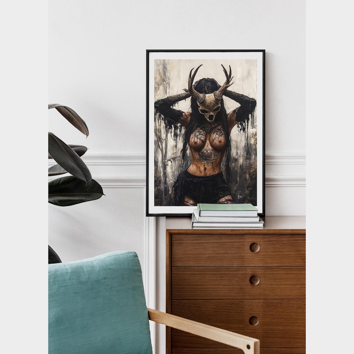 Norse Witch Art Print, Creepy Occult Goth Woman