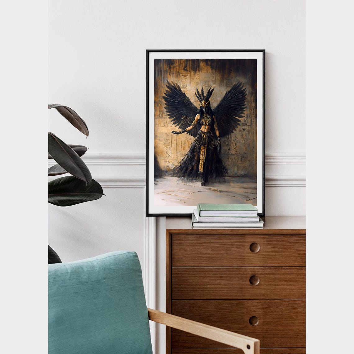 Maat Egyptian Goddess Black Wings Ancient Gold Oil Art Print - Image 5