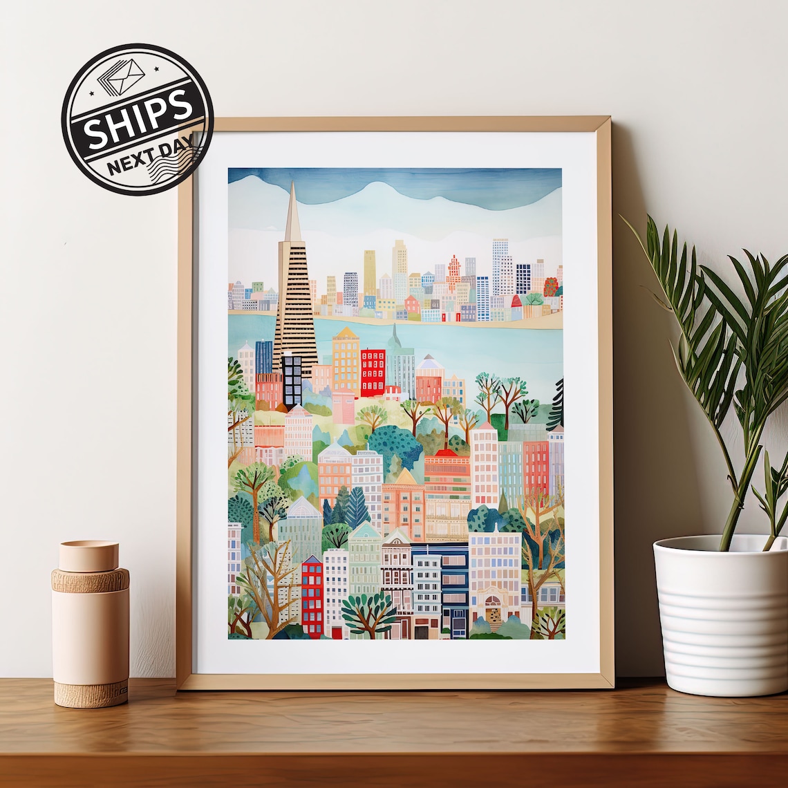 San Francisco Watercolor Art Print, Modern Travel Poster