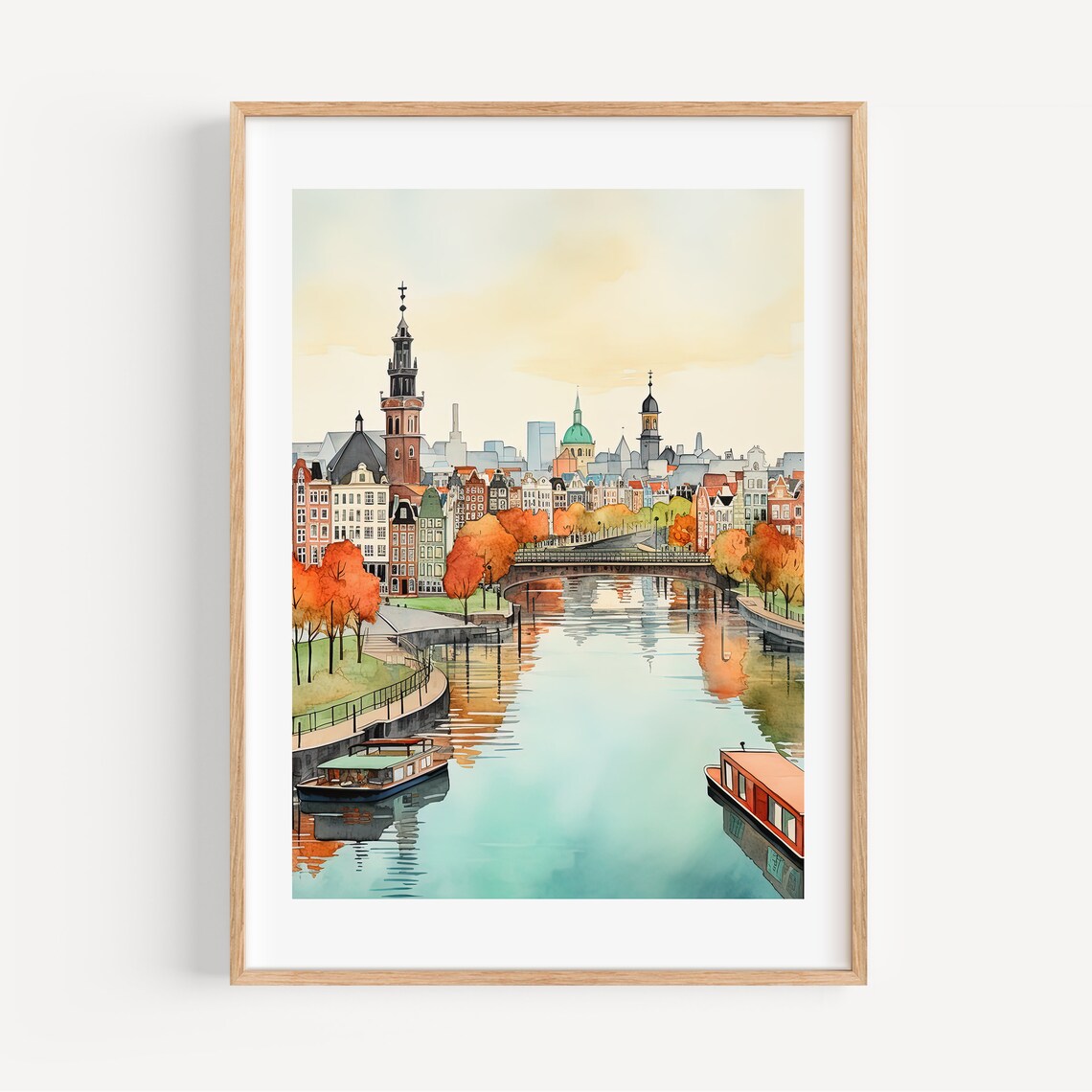 Amsterdam Modern Watercolor Travel Poster, Art Print