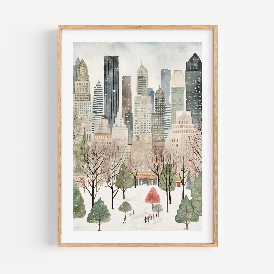 Bryant Park New York Winter Watercolor Travel Poster