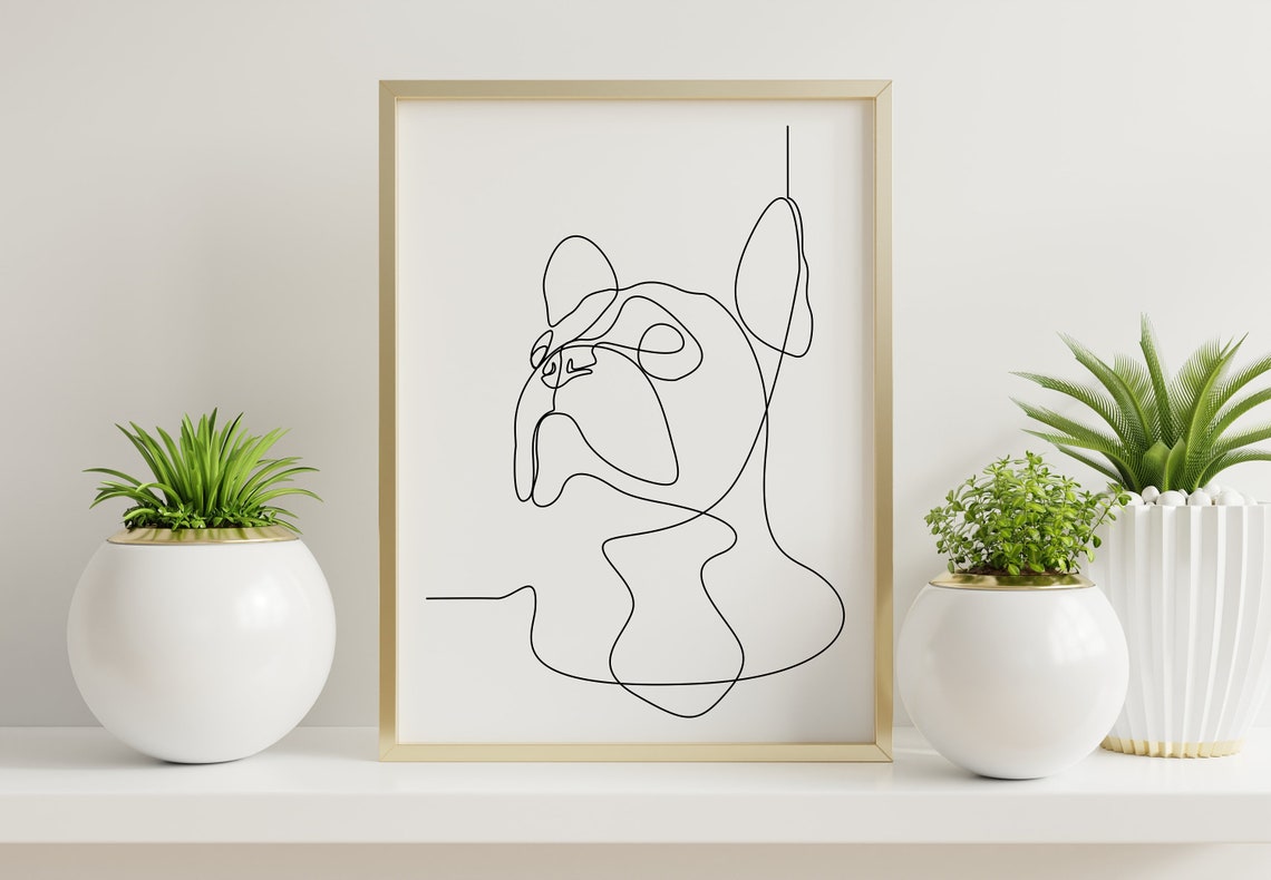 French Bulldog Face Continuous One Line Drawing Minimalist Wall Art