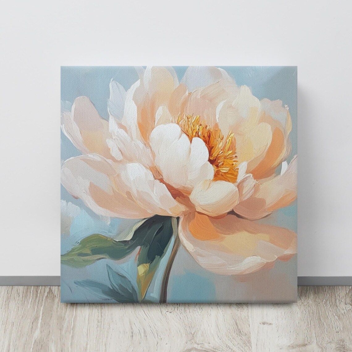 Peach Chinese Aster Bloom Impasto Close-Up Floral Art Poster