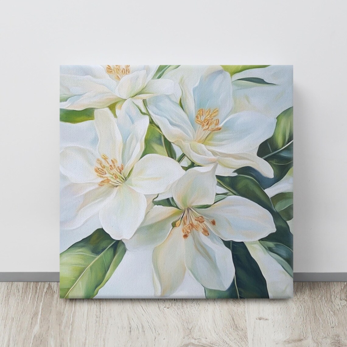 White Lemon Blossom Flowers Glossy Green Leaves Botanical Print